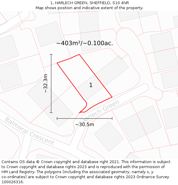 1, HARLECH GREEN, SHEFFIELD, S10 4NR: Plot and title map