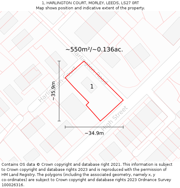 1, HARLINGTON COURT, MORLEY, LEEDS, LS27 0RT: Plot and title map