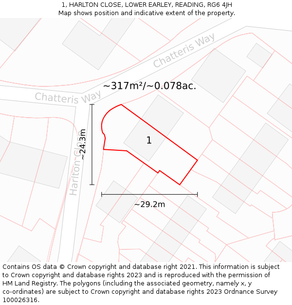 1, HARLTON CLOSE, LOWER EARLEY, READING, RG6 4JH: Plot and title map
