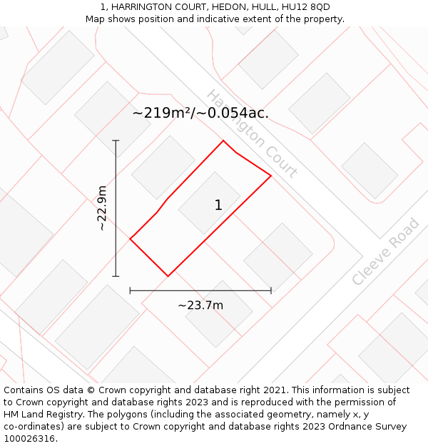 1, HARRINGTON COURT, HEDON, HULL, HU12 8QD: Plot and title map