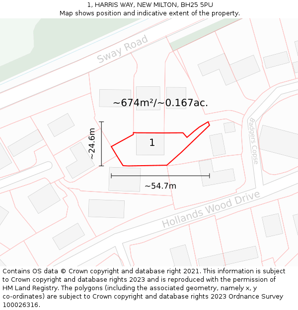 1, HARRIS WAY, NEW MILTON, BH25 5PU: Plot and title map