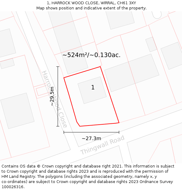 1, HARROCK WOOD CLOSE, WIRRAL, CH61 3XY: Plot and title map