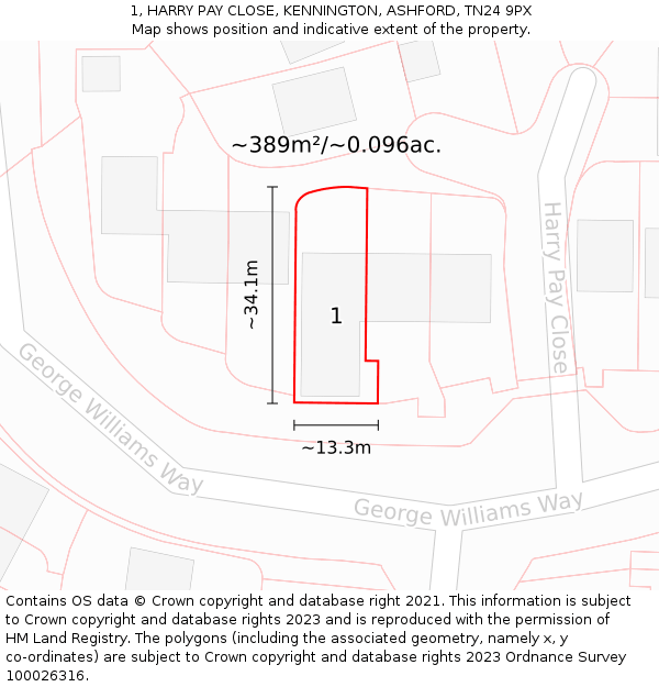 1, HARRY PAY CLOSE, KENNINGTON, ASHFORD, TN24 9PX: Plot and title map