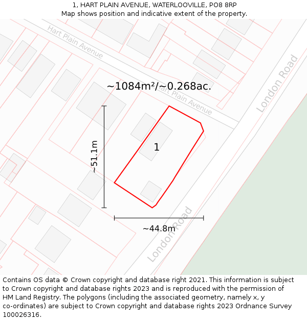 1, HART PLAIN AVENUE, WATERLOOVILLE, PO8 8RP: Plot and title map