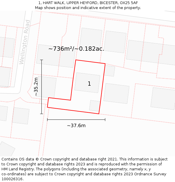 1, HART WALK, UPPER HEYFORD, BICESTER, OX25 5AF: Plot and title map