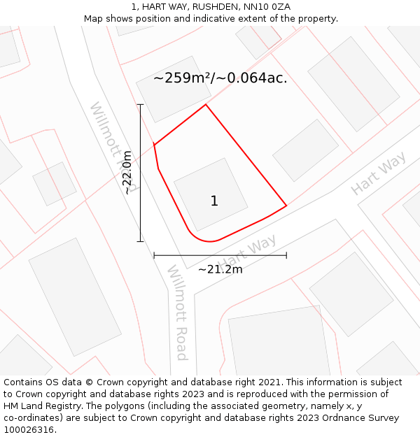 1, HART WAY, RUSHDEN, NN10 0ZA: Plot and title map