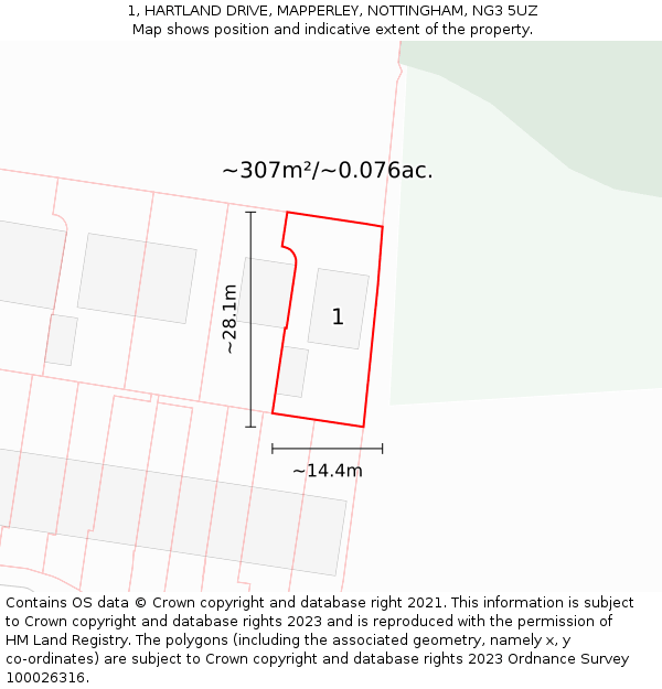 1, HARTLAND DRIVE, MAPPERLEY, NOTTINGHAM, NG3 5UZ: Plot and title map