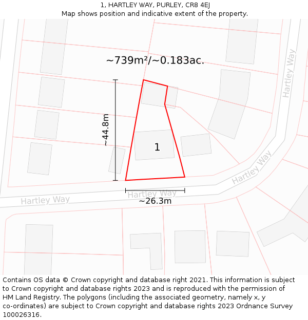 1, HARTLEY WAY, PURLEY, CR8 4EJ: Plot and title map