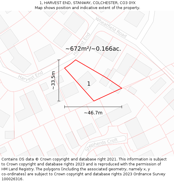 1, HARVEST END, STANWAY, COLCHESTER, CO3 0YX: Plot and title map