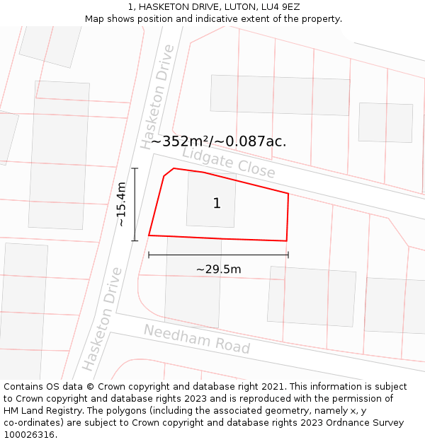 1, HASKETON DRIVE, LUTON, LU4 9EZ: Plot and title map