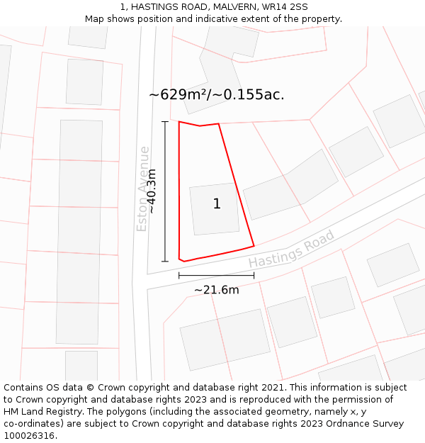 1, HASTINGS ROAD, MALVERN, WR14 2SS: Plot and title map