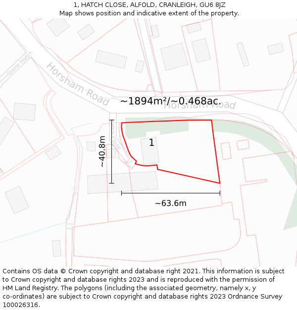 1, HATCH CLOSE, ALFOLD, CRANLEIGH, GU6 8JZ: Plot and title map