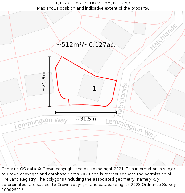 1, HATCHLANDS, HORSHAM, RH12 5JX: Plot and title map