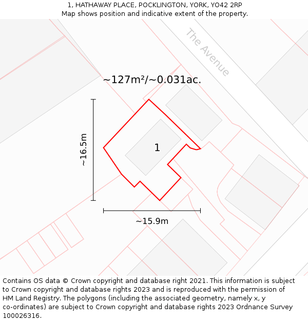 1, HATHAWAY PLACE, POCKLINGTON, YORK, YO42 2RP: Plot and title map