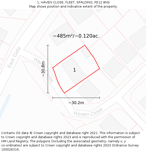 1, HAVEN CLOSE, FLEET, SPALDING, PE12 8NS: Plot and title map