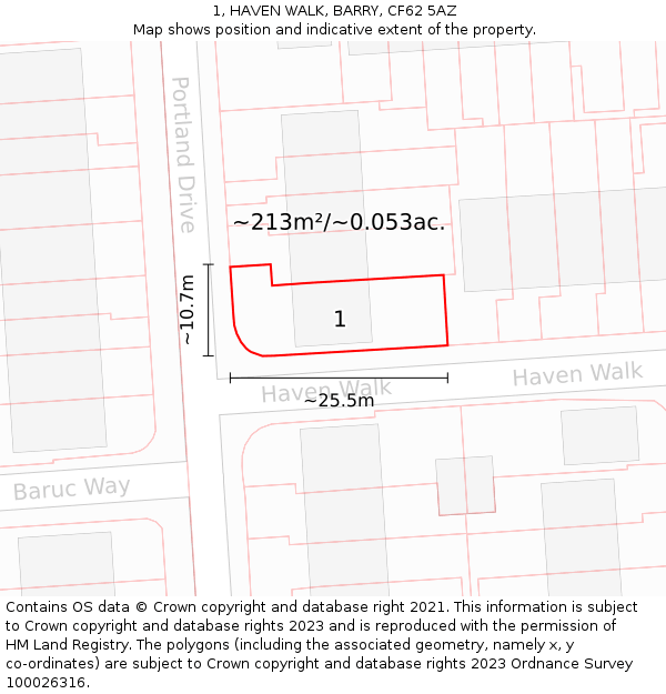 1, HAVEN WALK, BARRY, CF62 5AZ: Plot and title map