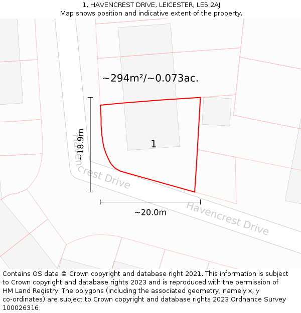 1, HAVENCREST DRIVE, LEICESTER, LE5 2AJ: Plot and title map