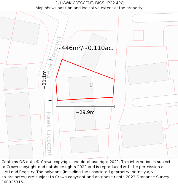 1, HAWK CRESCENT, DISS, IP22 4PQ: Plot and title map