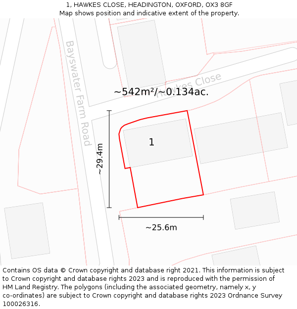 1, HAWKES CLOSE, HEADINGTON, OXFORD, OX3 8GF: Plot and title map