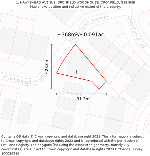 1, HAWKSHEAD AVENUE, DRONFIELD WOODHOUSE, DRONFIELD, S18 8NB: Plot and title map