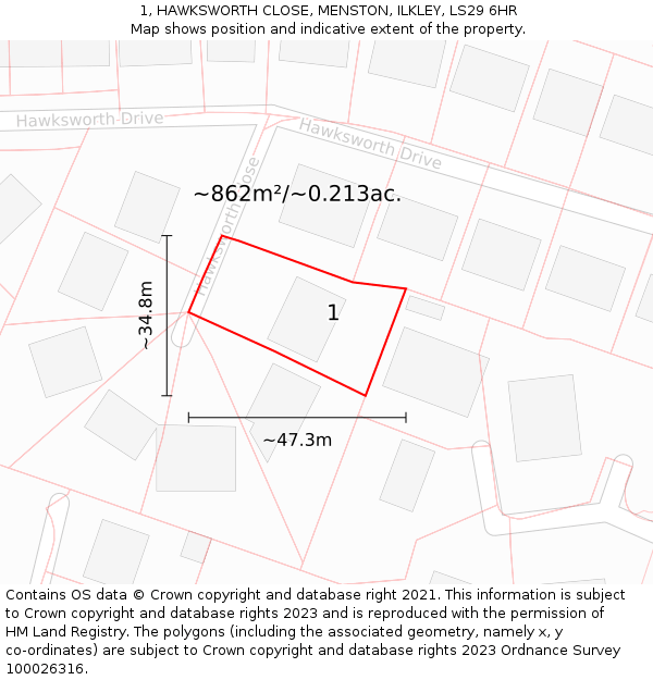 1, HAWKSWORTH CLOSE, MENSTON, ILKLEY, LS29 6HR: Plot and title map