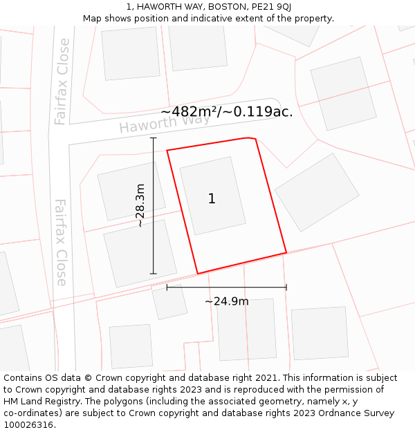 1, HAWORTH WAY, BOSTON, PE21 9QJ: Plot and title map