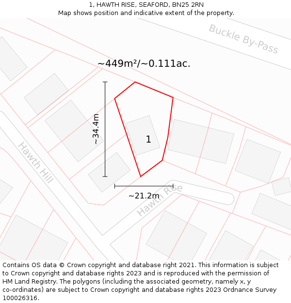 1, HAWTH RISE, SEAFORD, BN25 2RN: Plot and title map