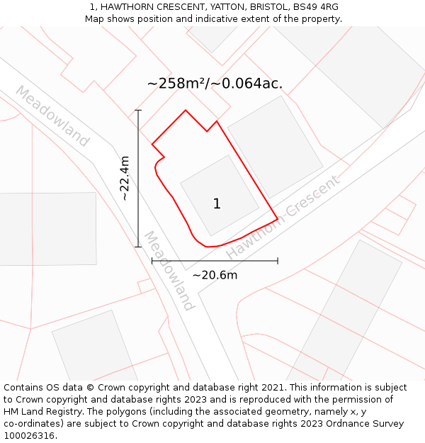 1, HAWTHORN CRESCENT, YATTON, BRISTOL, BS49 4RG: Plot and title map