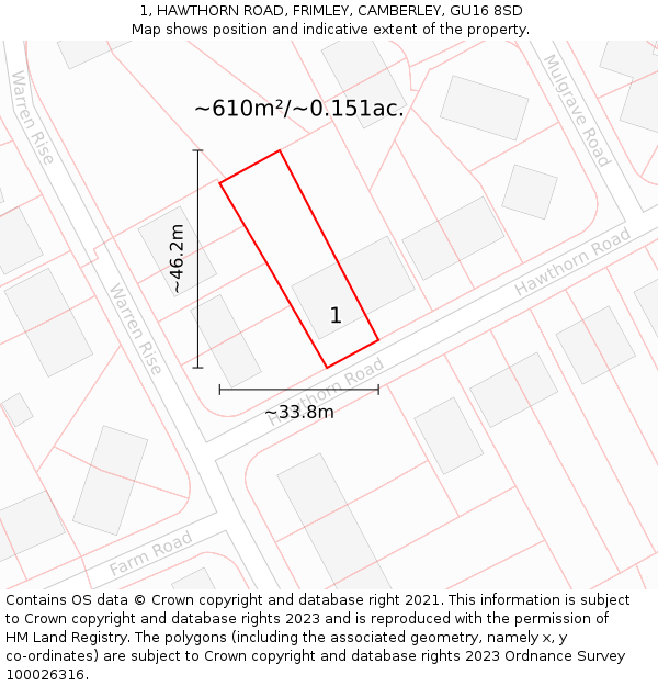 1, HAWTHORN ROAD, FRIMLEY, CAMBERLEY, GU16 8SD: Plot and title map