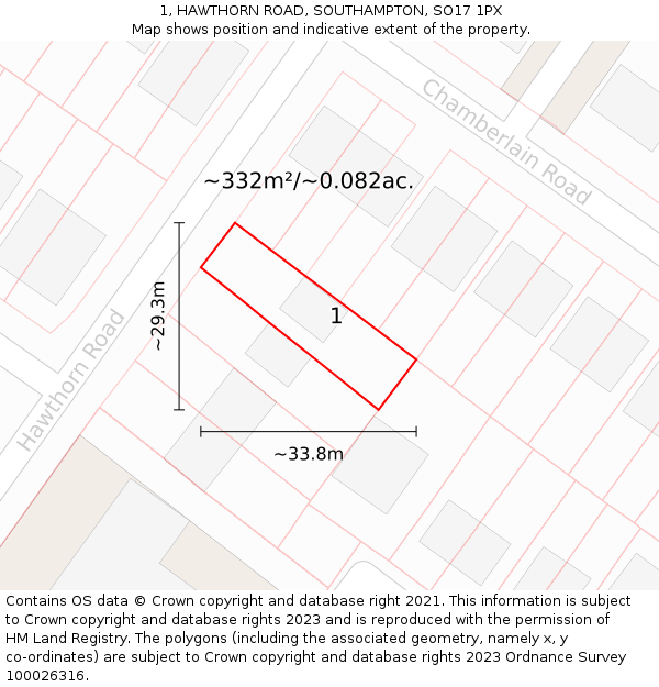 1, HAWTHORN ROAD, SOUTHAMPTON, SO17 1PX: Plot and title map