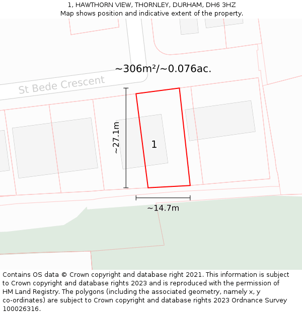 1, HAWTHORN VIEW, THORNLEY, DURHAM, DH6 3HZ: Plot and title map