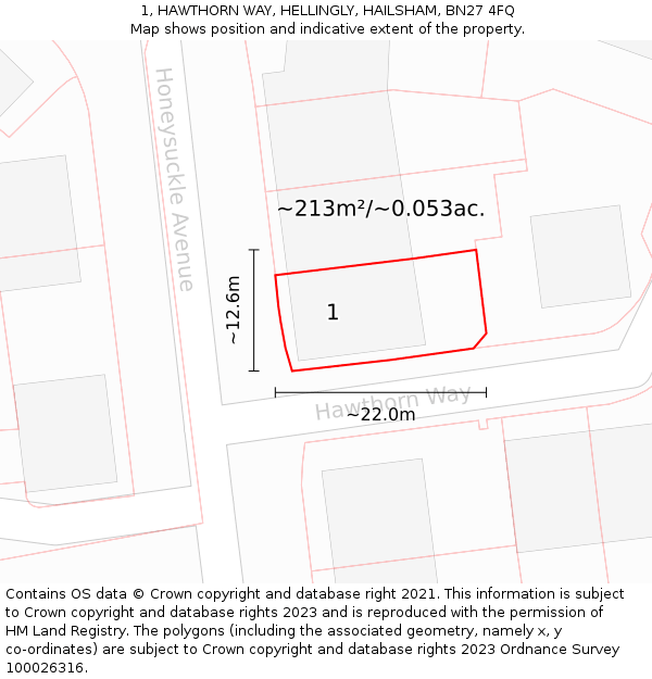 1, HAWTHORN WAY, HELLINGLY, HAILSHAM, BN27 4FQ: Plot and title map