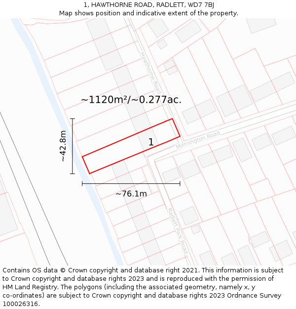 1, HAWTHORNE ROAD, RADLETT, WD7 7BJ: Plot and title map