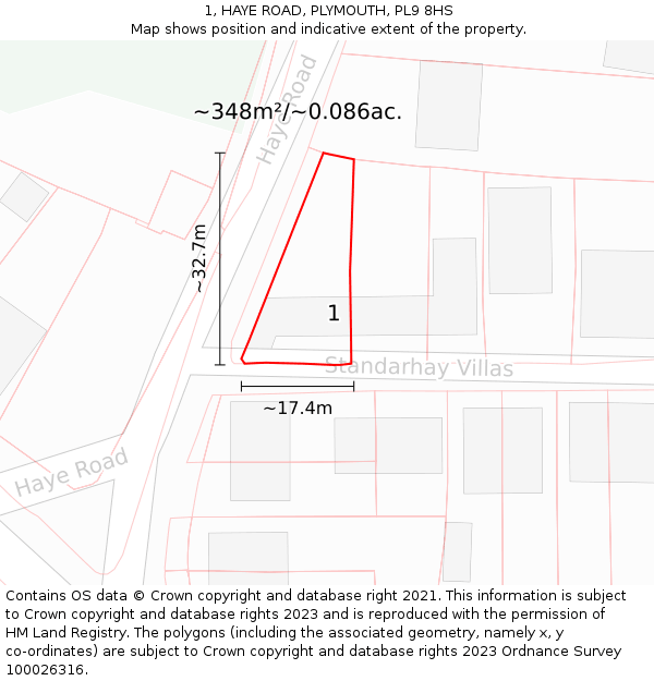 1, HAYE ROAD, PLYMOUTH, PL9 8HS: Plot and title map
