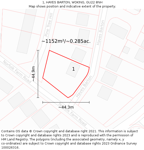 1, HAYES BARTON, WOKING, GU22 8NH: Plot and title map