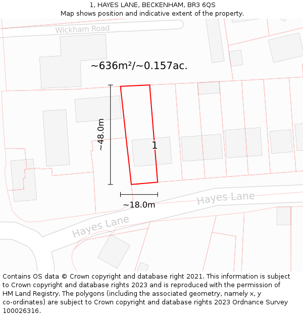 1, HAYES LANE, BECKENHAM, BR3 6QS: Plot and title map