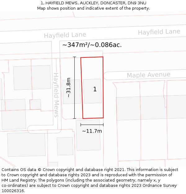 1, HAYFIELD MEWS, AUCKLEY, DONCASTER, DN9 3NU: Plot and title map