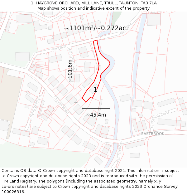 1, HAYGROVE ORCHARD, MILL LANE, TRULL, TAUNTON, TA3 7LA: Plot and title map
