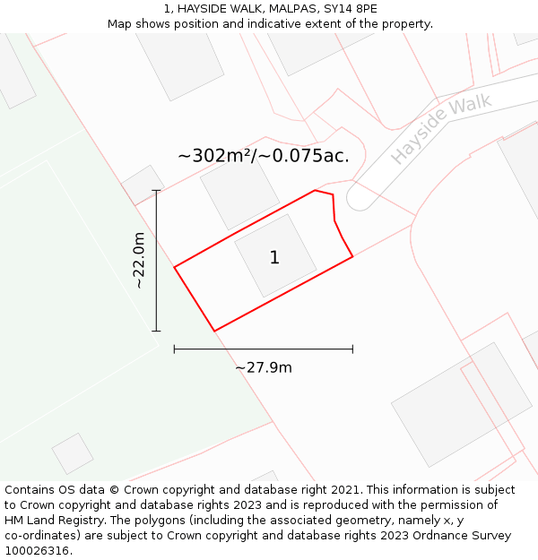 1, HAYSIDE WALK, MALPAS, SY14 8PE: Plot and title map