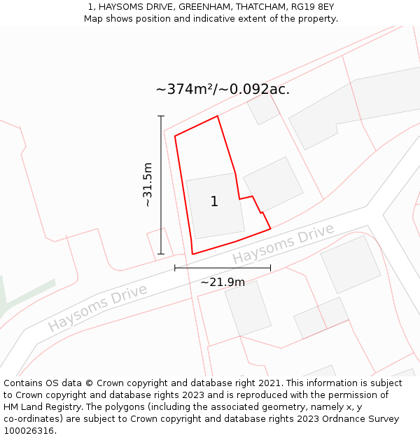 1, HAYSOMS DRIVE, GREENHAM, THATCHAM, RG19 8EY: Plot and title map