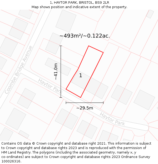 1, HAYTOR PARK, BRISTOL, BS9 2LR: Plot and title map