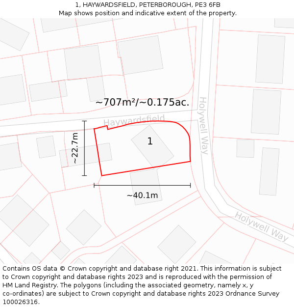 1, HAYWARDSFIELD, PETERBOROUGH, PE3 6FB: Plot and title map