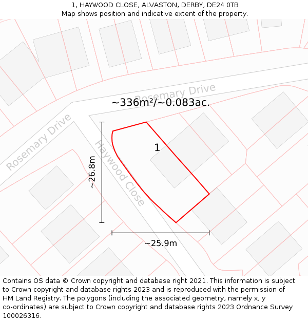 1, HAYWOOD CLOSE, ALVASTON, DERBY, DE24 0TB: Plot and title map