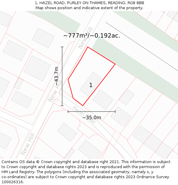 1, HAZEL ROAD, PURLEY ON THAMES, READING, RG8 8BB: Plot and title map