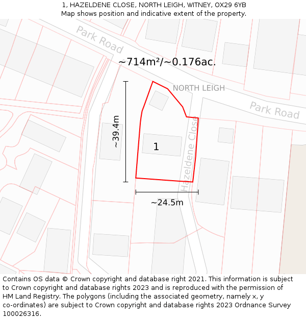 1, HAZELDENE CLOSE, NORTH LEIGH, WITNEY, OX29 6YB: Plot and title map