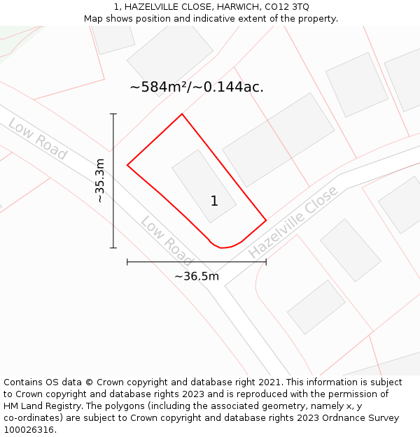 1, HAZELVILLE CLOSE, HARWICH, CO12 3TQ: Plot and title map