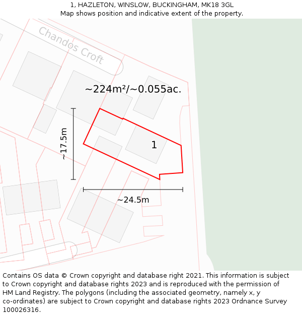 1, HAZLETON, WINSLOW, BUCKINGHAM, MK18 3GL: Plot and title map