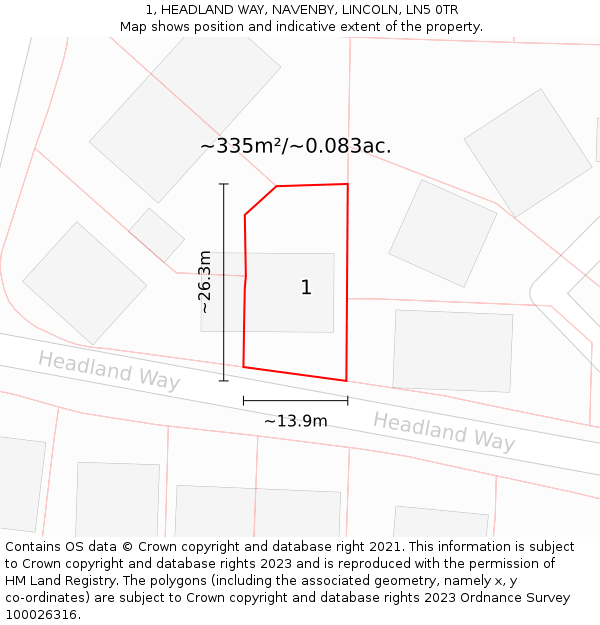 1, HEADLAND WAY, NAVENBY, LINCOLN, LN5 0TR: Plot and title map