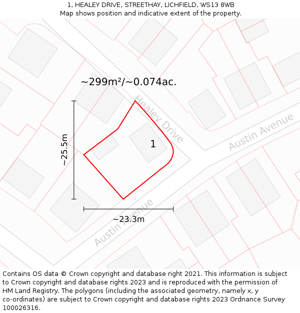 1, HEALEY DRIVE, STREETHAY, LICHFIELD, WS13 8WB: Plot and title map