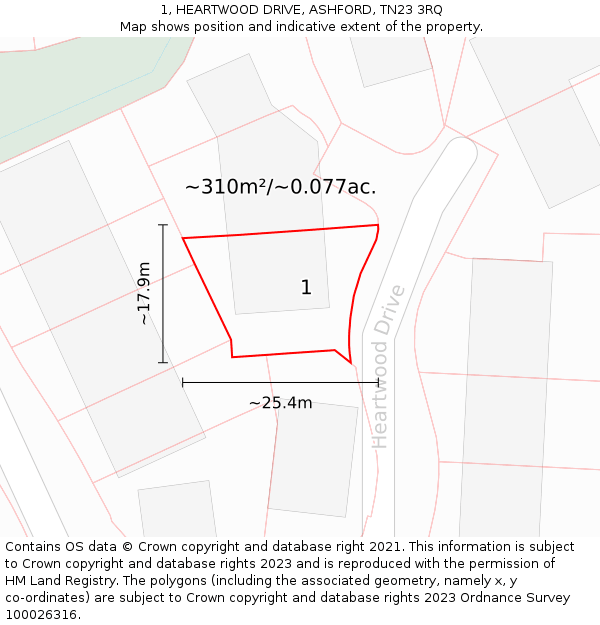 1, HEARTWOOD DRIVE, ASHFORD, TN23 3RQ: Plot and title map
